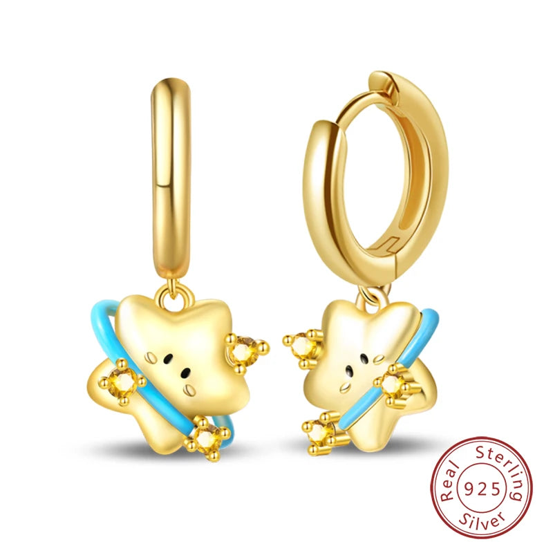 New in 925 Silver Color Gold Pearl Bee Irregularity Star Moon Earrings For Women 2024 Trending Fashion Jewelry Birthday Gifts