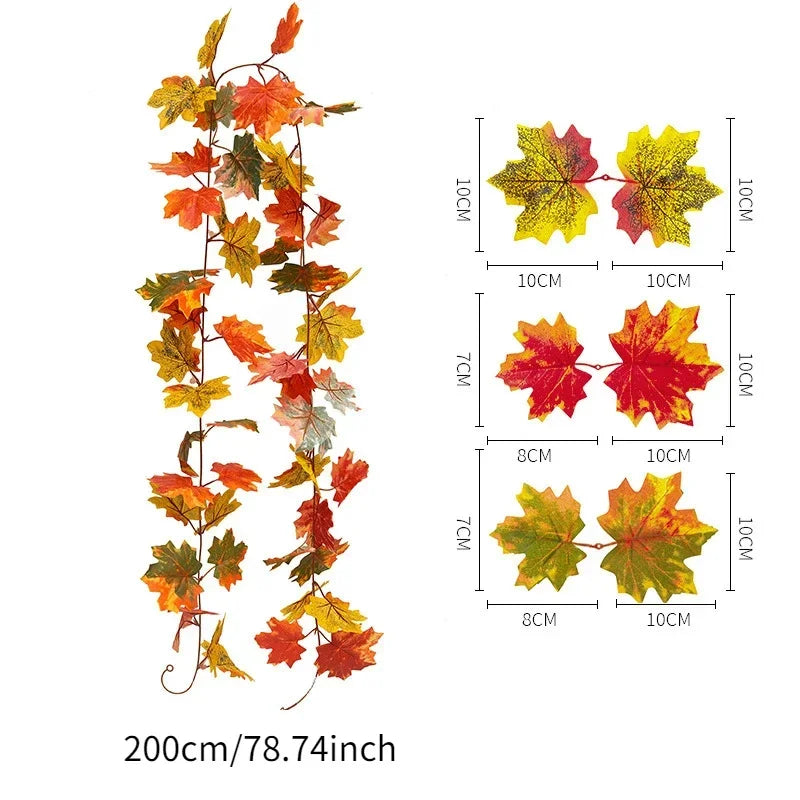 2M Artificial Fall Maple Leaf Garland Fake Plants Autumn Decor Leaves Vine for Thanksgiving Halloween Christmas Wedding Decora