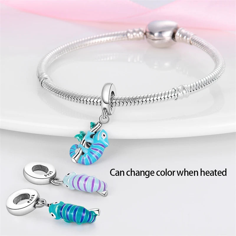 925 Sterling Silver Chameleon Luminous Firefly Butterfly Charms Beads Fit Qikaola 925 Original Bracelets Fine DIY Jewelry Making