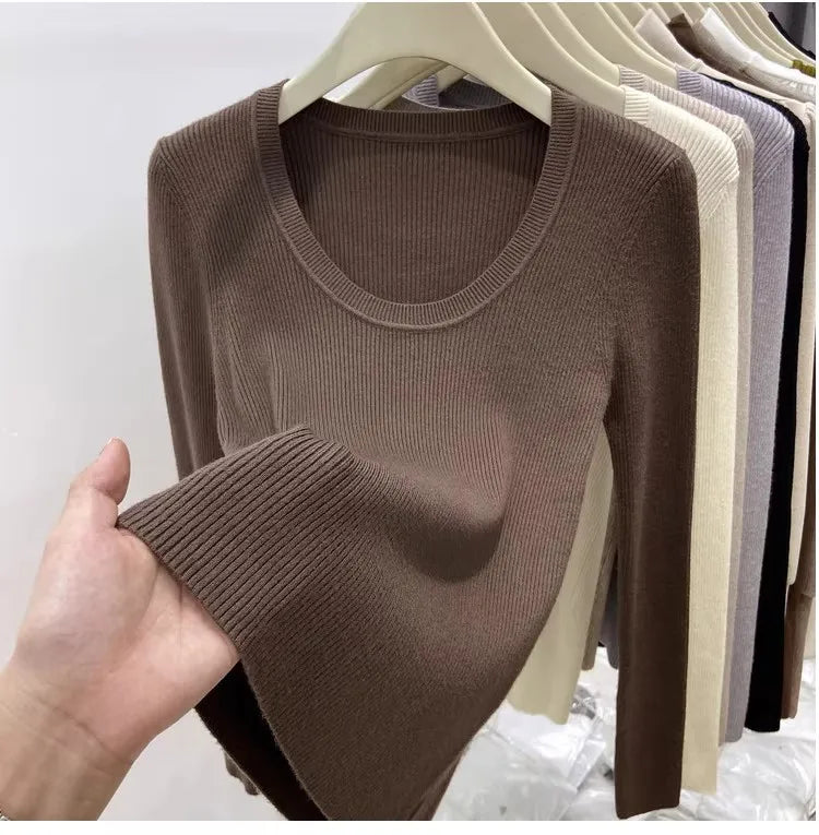 Zjaiss Solid Color O-neck Knitted Pullovers 2025 Women's Autumn Winter New Slim Fit Sweater Soft Warm Simple Base Layer Top