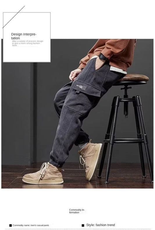 Spring Autumn New Style Elastic Waist Casual Pants for Men Stretch Straight Drawstring Harem Jogging Sports Long Pants Male