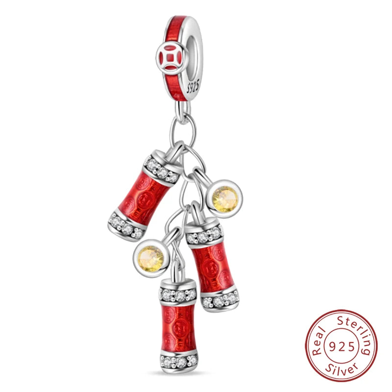 Original 925 Sterling Silver Red Charm Beads Red Wine Chili Dumbbell Pendant For Women Fit DIY Bracelet Birthday Jewelry Gift