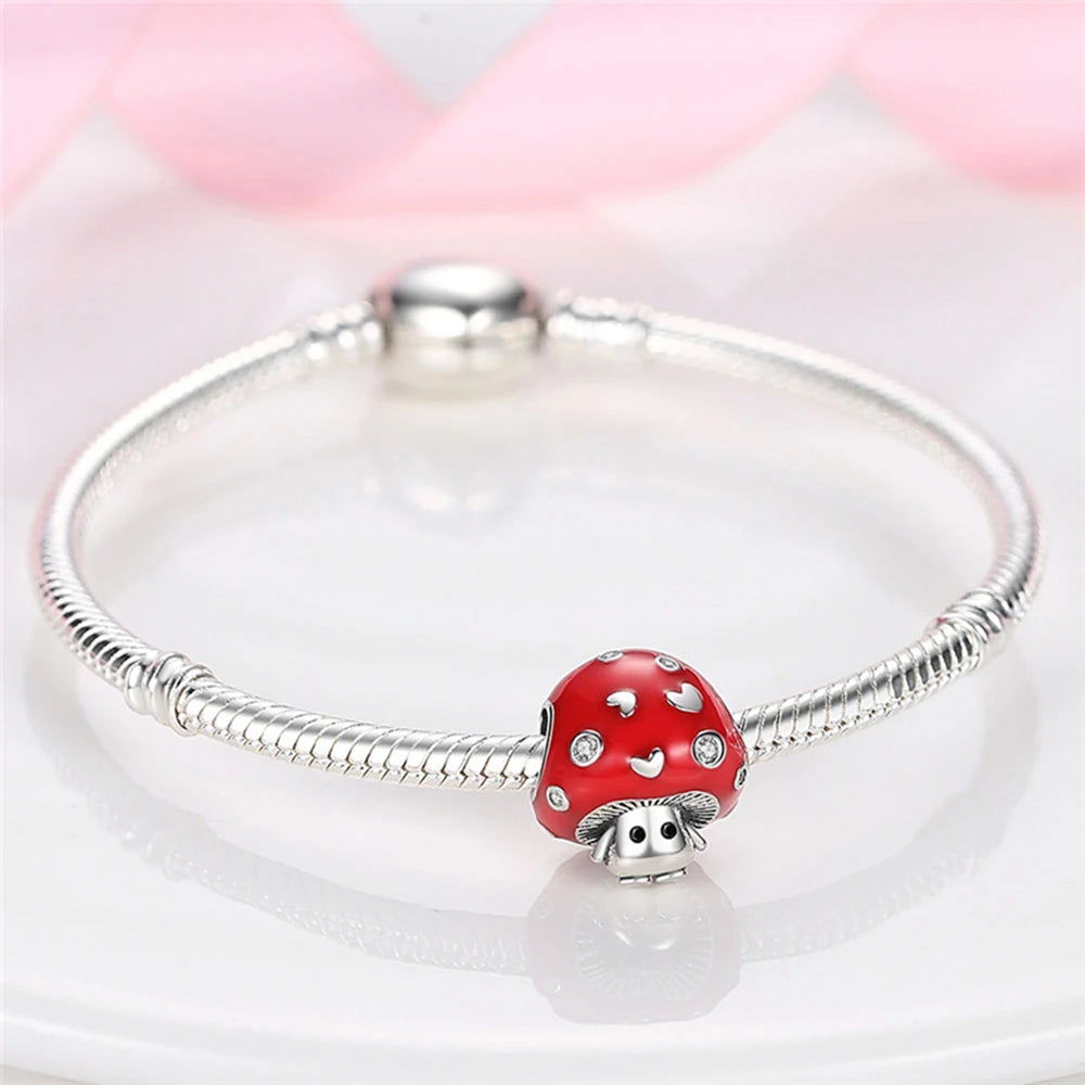 Original 925 Sterling Silver Red Charm Beads Red Wine Chili Dumbbell Pendant For Women Fit DIY Bracelet Birthday Jewelry Gift