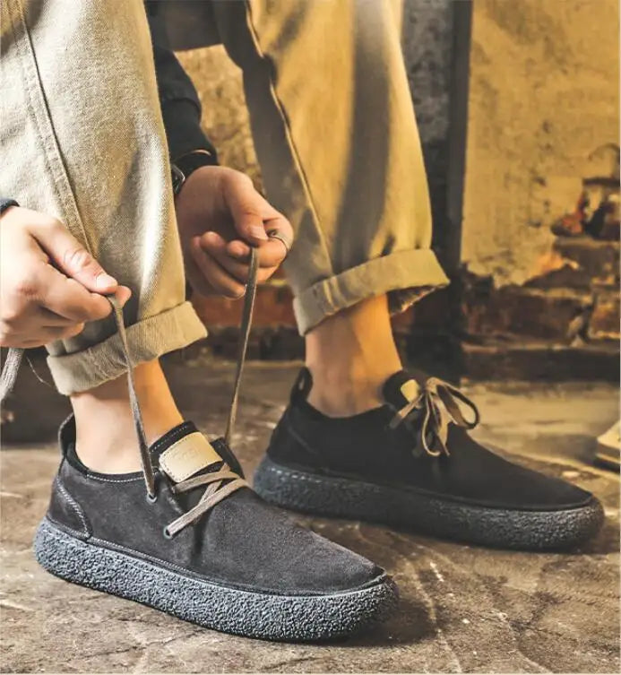 Men's Lace-up Casual Shoes Suede Genuine Leather Men Comfortable Driving Flats Mens Wear-resisting Non-slip Retro Desert Shoes
