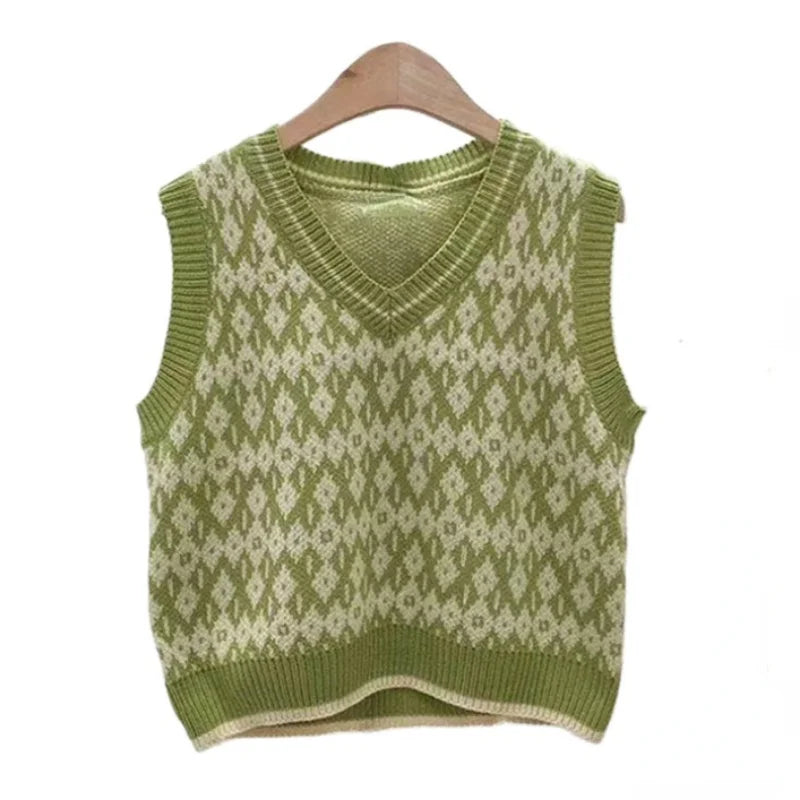 Women Sweater Vest Spring Autumn Fashion Female Casual Loose V-neck Knitted Waistcoat Sleeveless Sweater Pullover Tops Knit Vest