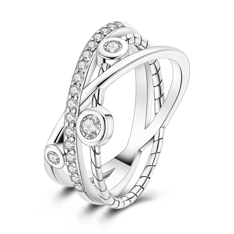Rings 925 Silver Interwoven Line Rings Zircon Geometric Winding Rings Romantic Engagement Wedding Valentine Fine Jewelry Gift