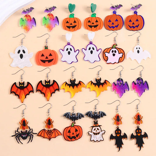 2025 New Colorful Bat Ghost Halloween Earrings For Women Hallowmas Costume Cosplay Cartoon Pumpkins Spider Acrylic Drop Earring