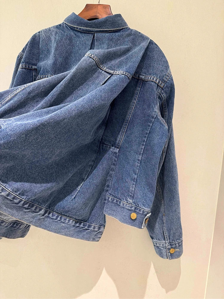 2025fw spring autumn new women's luxury high quality denim jacket female casual cowboy loose coat overcoat 2 color tutu