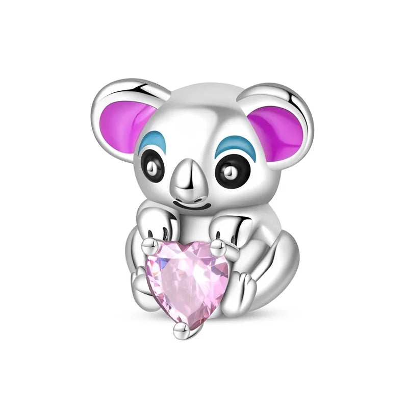 Original 925 Sterling Silver Charms Beads Cute Cat Dog Tiger Koala Animal Charm Pendant For Women Fine DIY Birthday Jewelry Gift