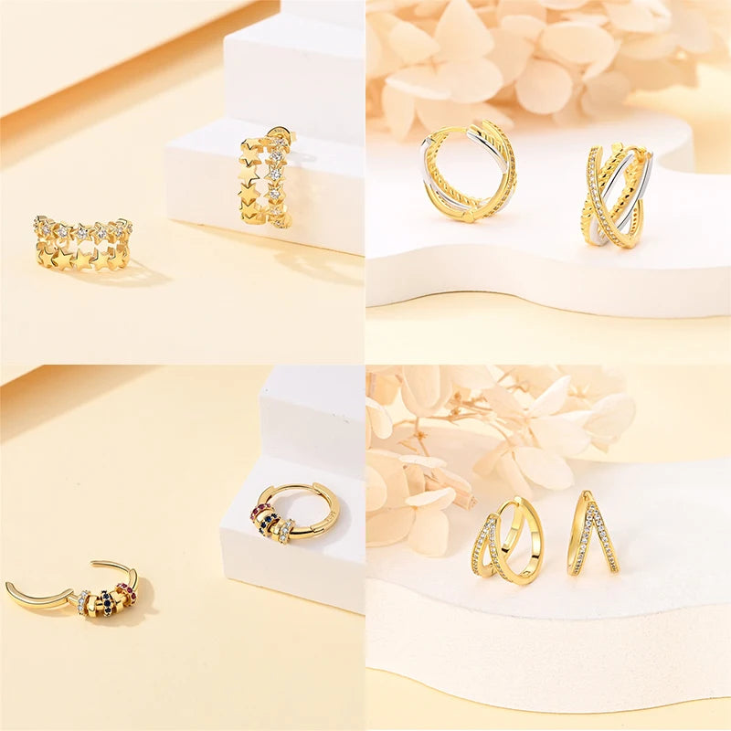 New in 925 Silver Color Gold Pearl Bee Irregularity Star Moon Earrings For Women 2024 Trending Fashion Jewelry Birthday Gifts