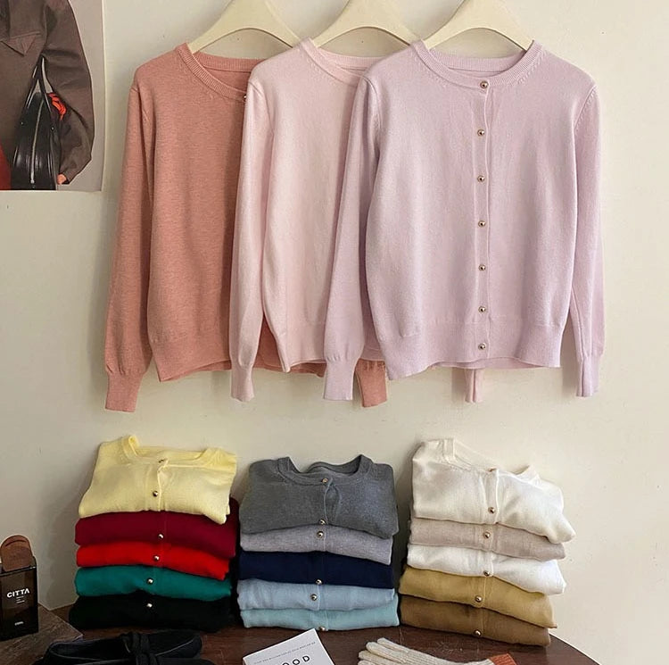 AOSSVIAO 2025 Autumn Winter Cardigan Women's Tops Retro Single Breasted Female Casual Solid Long Sleeve Knitted Sweater
