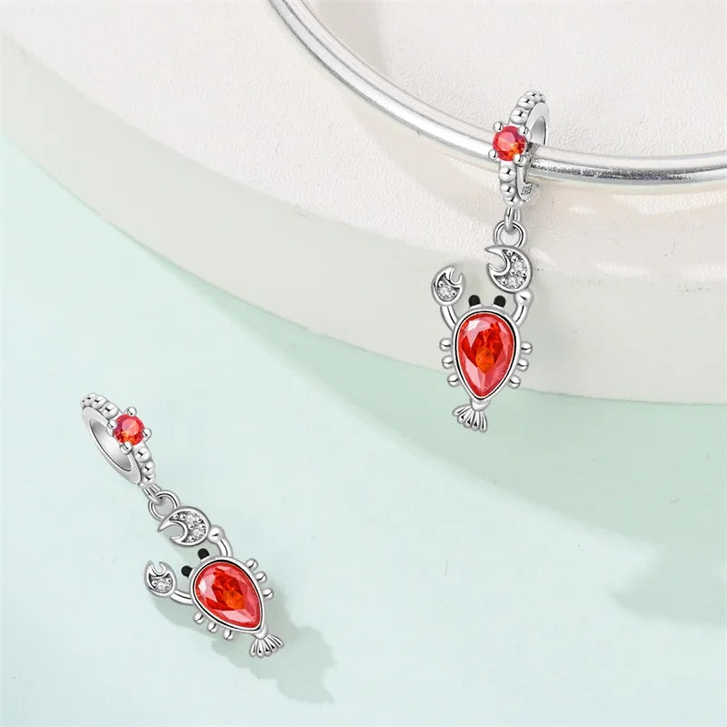 Original 925 Sterling Silver Charms Beads Blue Crab Red Lobster Charms Pendant For Women Fine DIY Bracelet Jewelry Gifts