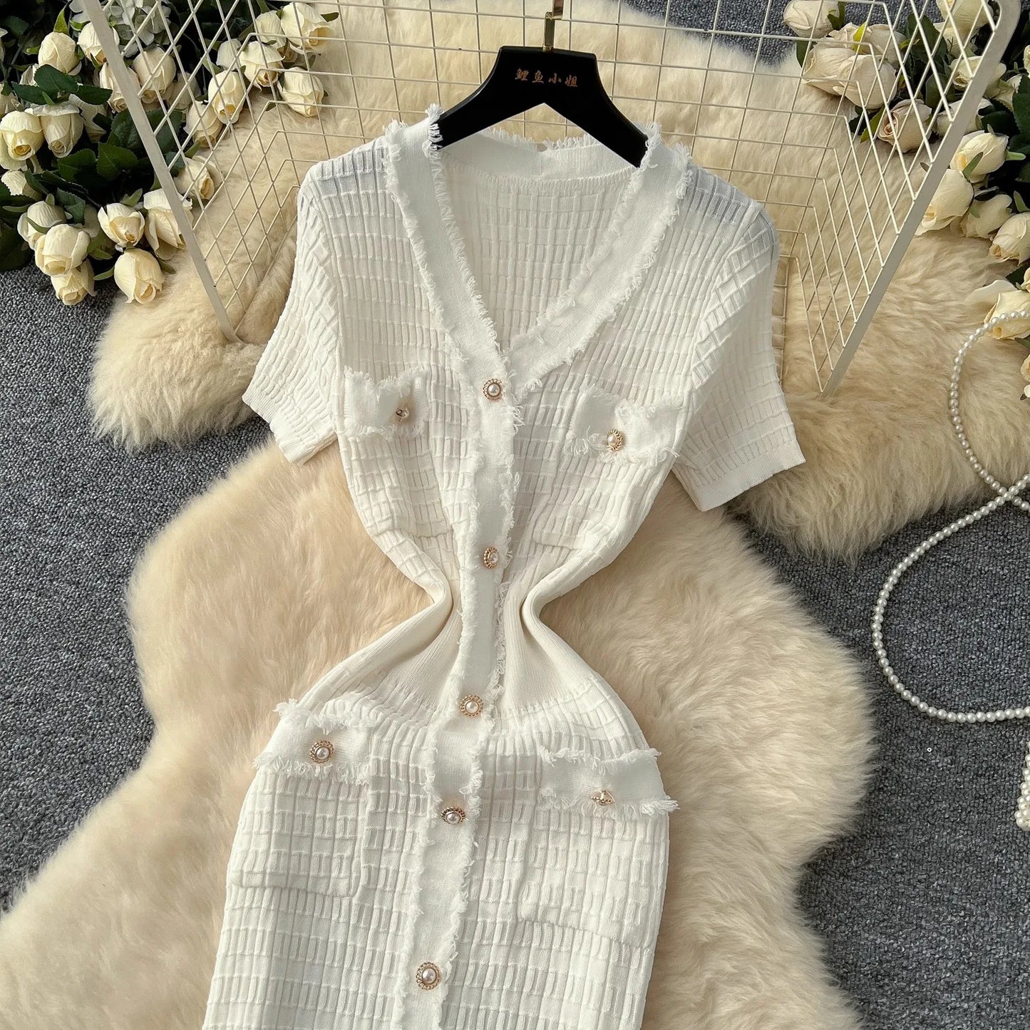 YuooMuoo Women Dress Elegant V-neck Slim Waist Wrap Hips Bodycon Sweater Dress Chic Single-breasted Office Lady Long Shirt Dress