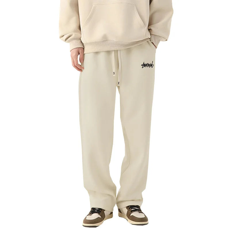 Men's solid color straight leg jogging pants, suitable for casual sports such as running, gym, and outdoor activities