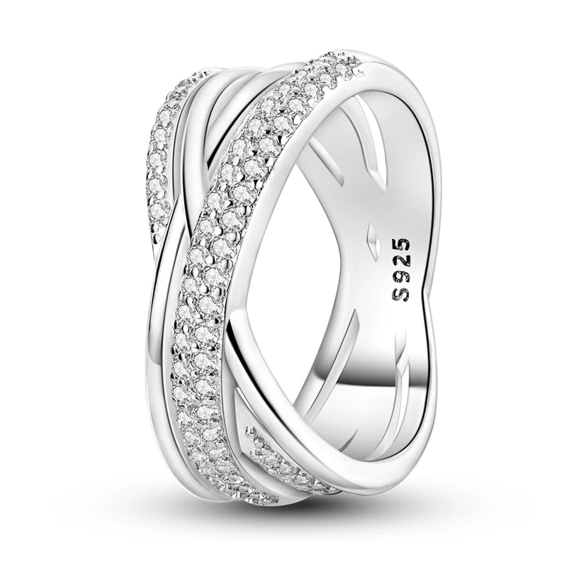 Rings 925 Silver Interwoven Line Rings Zircon Geometric Winding Rings Romantic Engagement Wedding Valentine Fine Jewelry Gift
