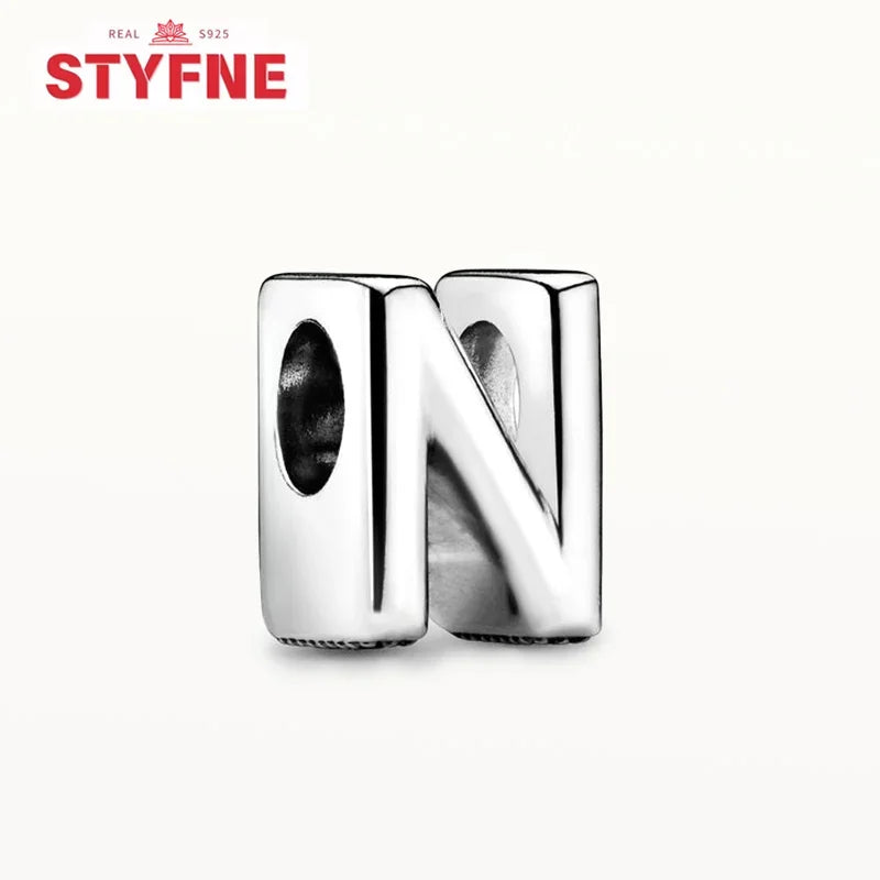 Silver 925 26 Letter A-Z Alphabet Charm Fine Beads Fit Original Charms Silver Bracelet DIY Fine Jewelry for Women Gifts Making