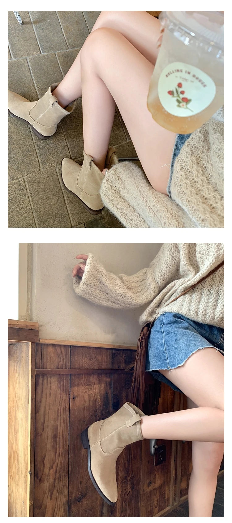 Genuine Leather Western Cowboy Boots Women's  Boots arp Toe Chunky Heel Autumn Winter Knight Sle Faion Boots