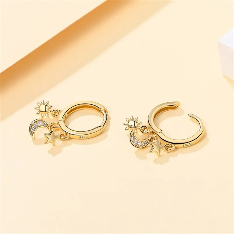 New in 925 Silver Color Gold Pearl Bee Irregularity Star Moon Earrings For Women 2024 Trending Fashion Jewelry Birthday Gifts