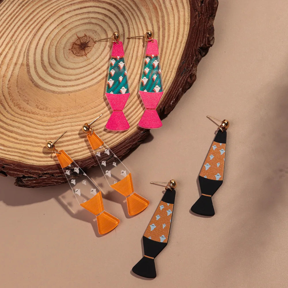 Halloween Day Acrylic Iridescent Colorful Lava lamp Earring for Women Cartoon Ghost Wave Point Drop Earrings 2024 Jewelry