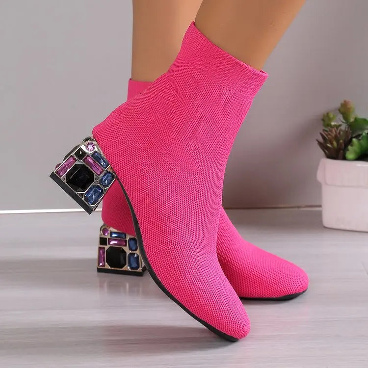 Elastic Socks Boots Women Fashion Ankle Boots Woman High Heel Thicks Heel Short Boots Ladies Sexy Platform Shoes Women Boot