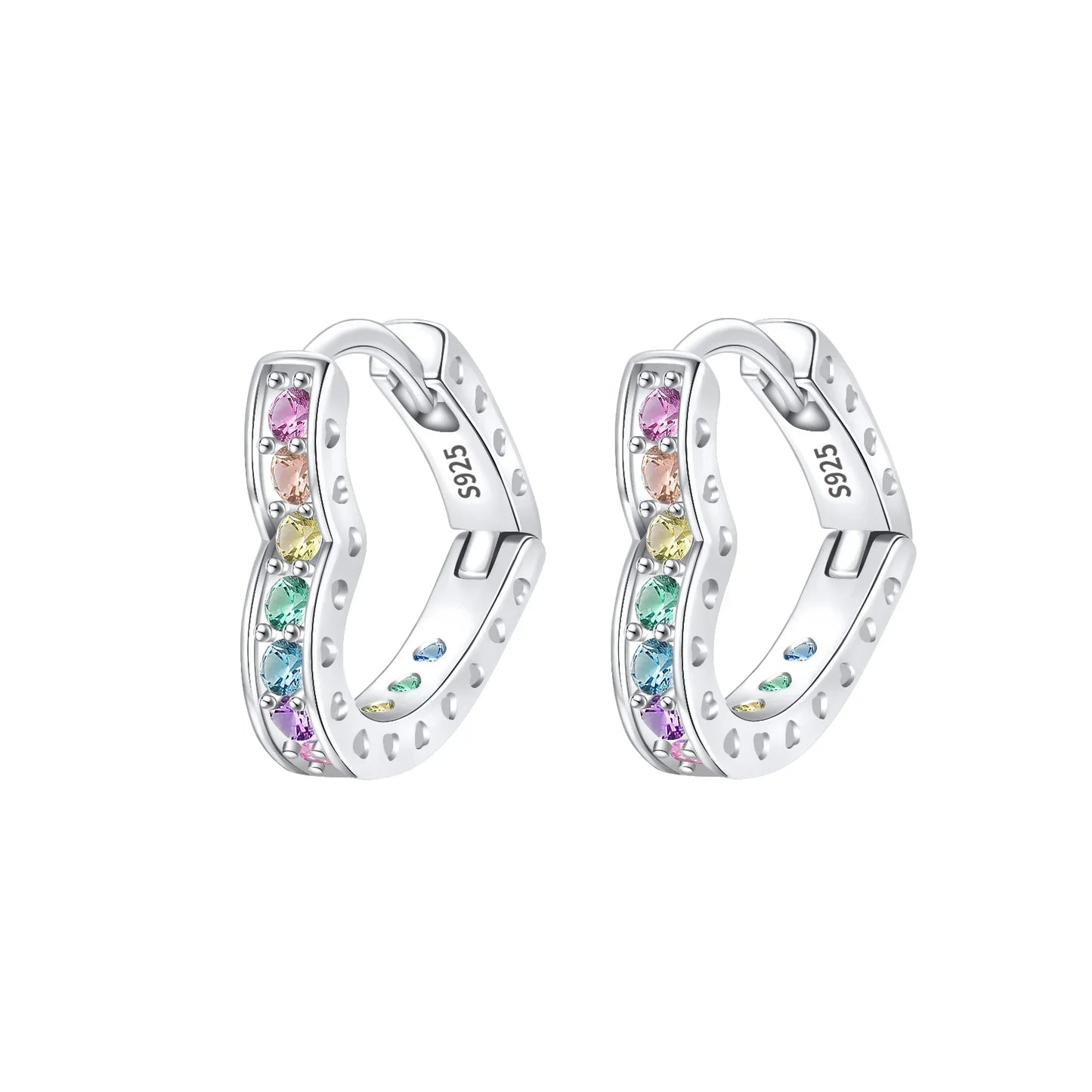 Sparkling Colorful Hoop Earrings 925 Sterling Silver Hypoallergenic Jewelry Embellished With Zircon Elegant Luxury Style Female