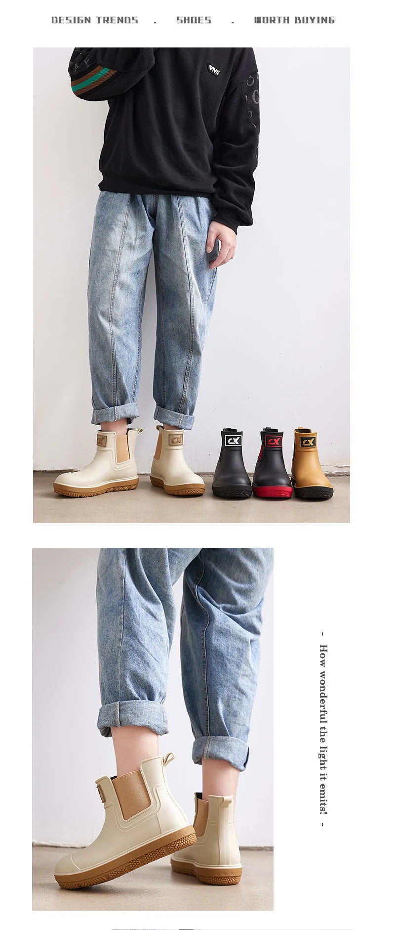 Versatile Casual Waterproof Men's Rain Shoes Short Boot Fleece Lined Warm Non-slip Wear Resistant Comfortable Outdoor Wear