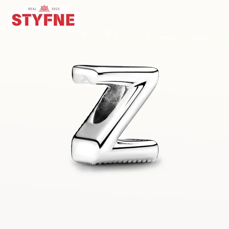 Silver 925 26 Letter A-Z Alphabet Charm Fine Beads Fit Original Charms Silver Bracelet DIY Fine Jewelry for Women Gifts Making