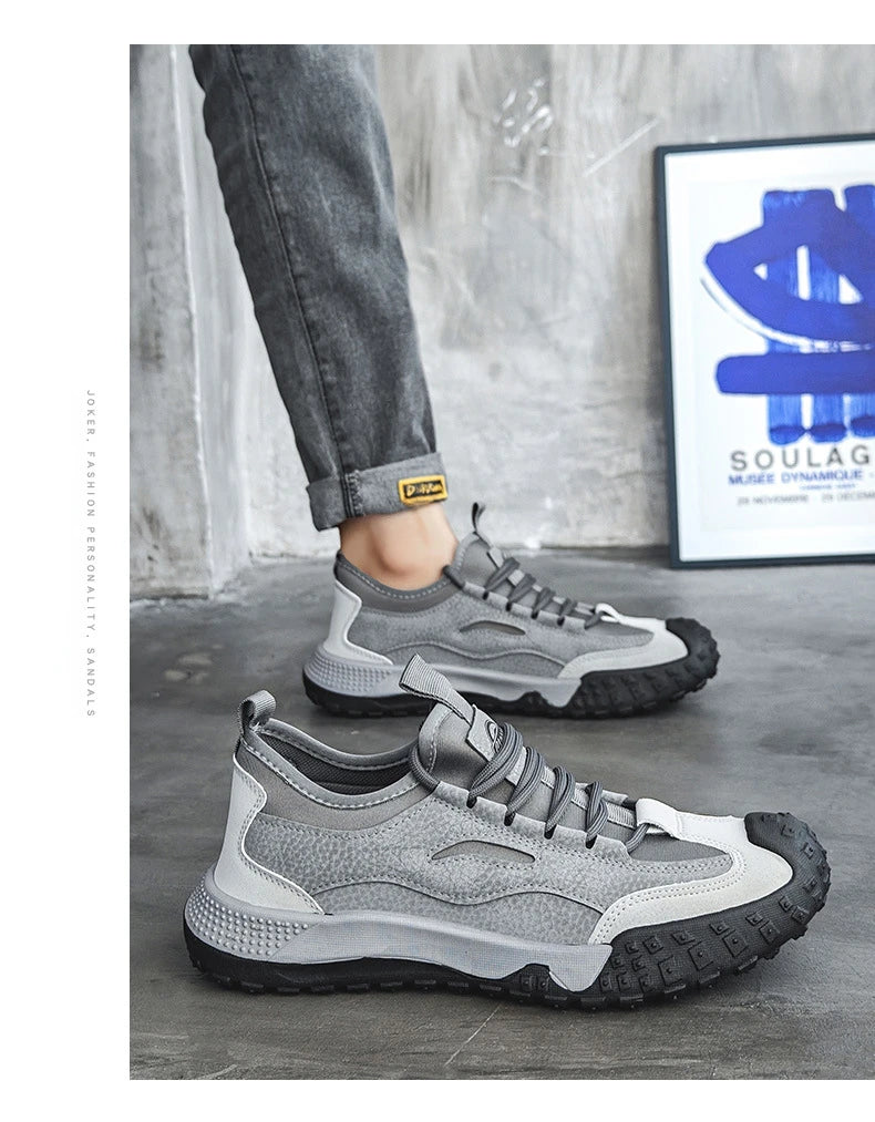 Outdoor Men Hiking Shoes Anti-slip Platform Men Sneakers Retro Leather Jogging Shoes Fashion Wear-resistant Trekking Shoes Male