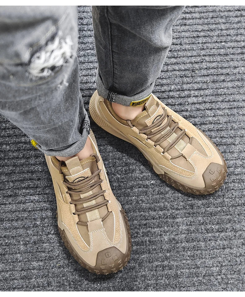 Outdoor Men Hiking Shoes Anti-slip Platform Men Sneakers Retro Leather Jogging Shoes Fashion Wear-resistant Trekking Shoes Male