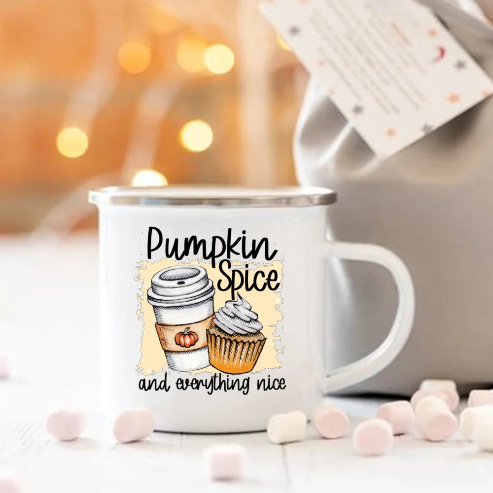 Pumpkin Spice and Everything Nice Enamel Mug Halloween Camping Mug Autumn Home Decor Fall Coffee Mug Festive Gifts for Kids