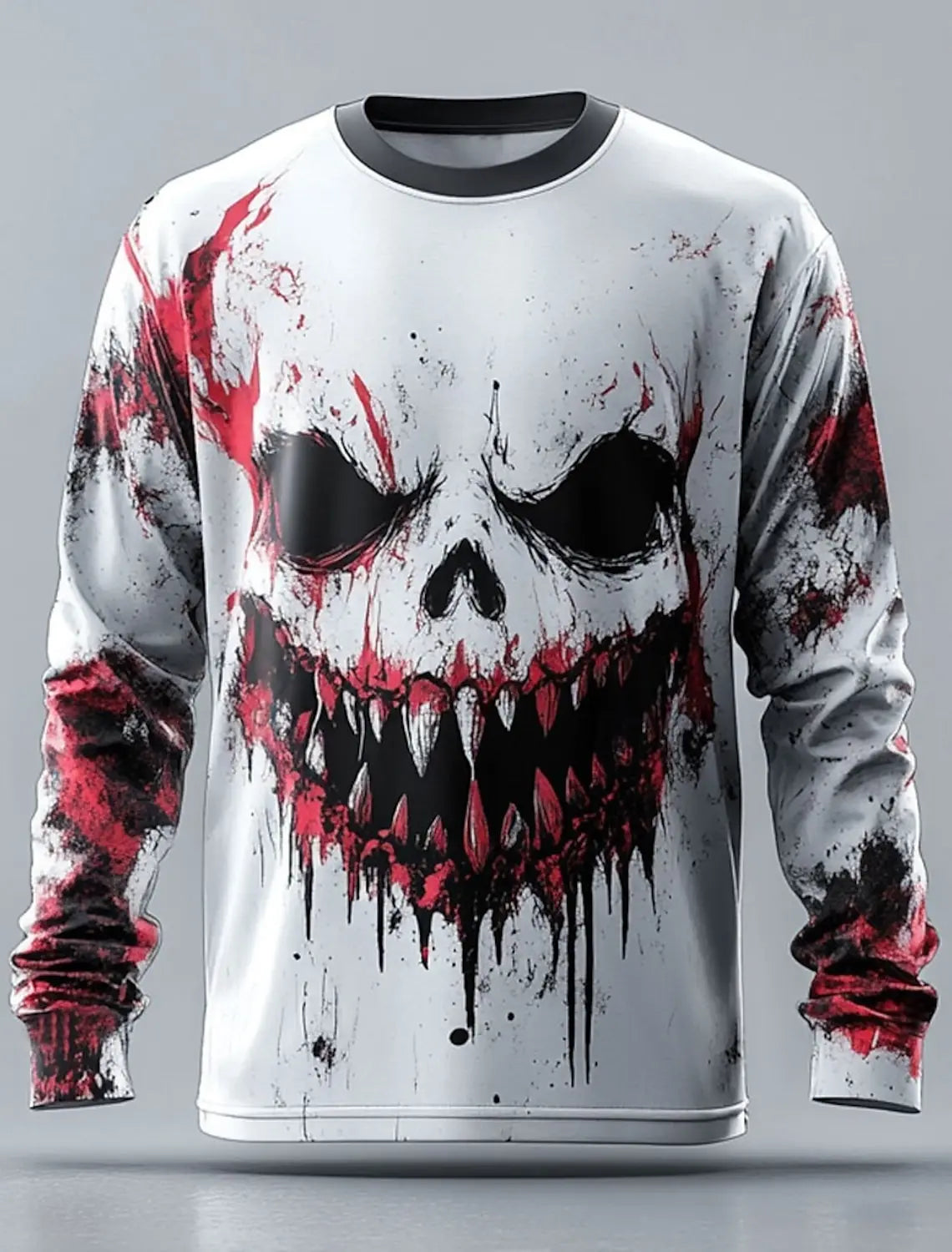 Cool Skulls Horror Mummy Men's 3D Print T shirt Tee Street Casual Halloween Long Sleeve Crew Neck Shirt  Fall Clothing Apparel