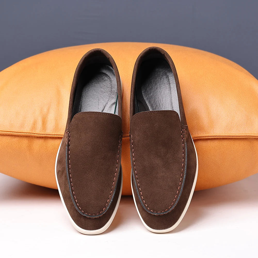 Brand Men's Suede Loafers Soft Leather Slip-On Shoes Comfortable Flat for Men Non-Slip Walking Shoes Casual Wear Business Shoes