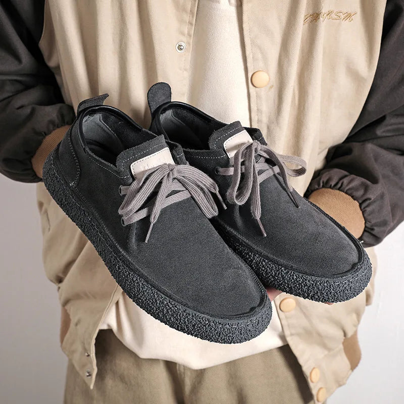 Men's Lace-up Casual Shoes Suede Genuine Leather Men Comfortable Driving Flats Mens Wear-resisting Non-slip Retro Desert Shoes