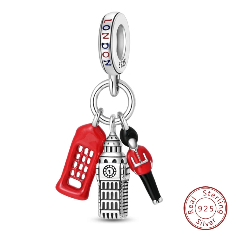 Original 925 Sterling Silver Red Charm Beads Red Wine Chili Dumbbell Pendant For Women Fit DIY Bracelet Birthday Jewelry Gift
