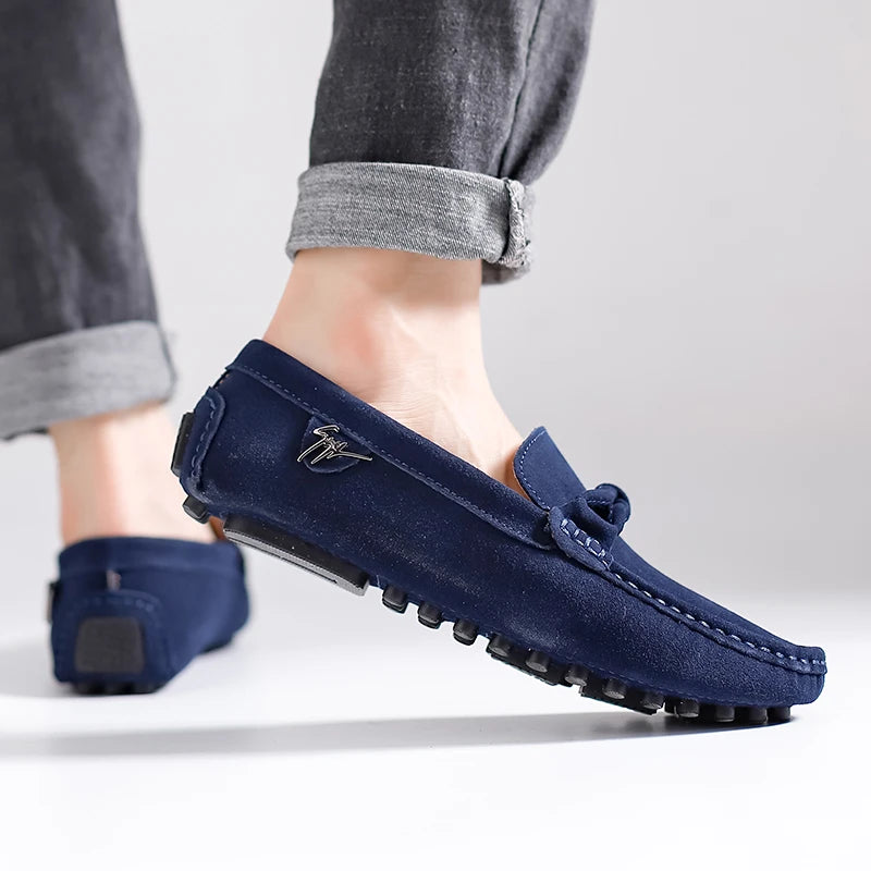 Suede Leather Men Loafers Handmade Slip-On Dress Shoes Comfortable Cushioned Insole Business Casual Shoes Man Driving Moccasins