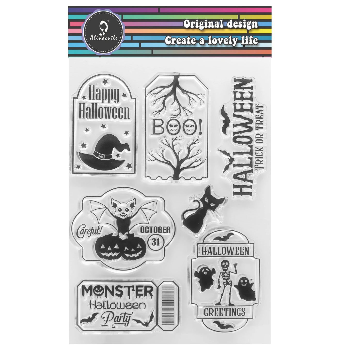 Alinacutle CLEAR STAMPS Halloween Tags DIY Card Scrapbooking Paper Craft Rubber Transparent Silicon Stamps