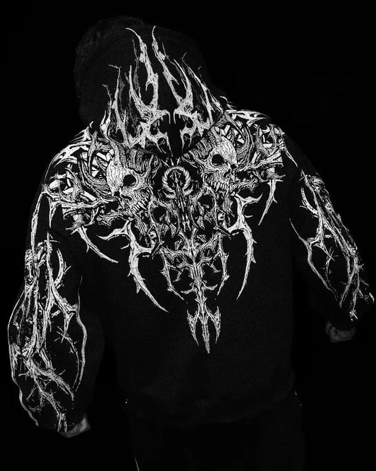 Streetwear Goth Harajuku dark skull men hoodie American top brand personality large pattern clothing fashion loose sweatshirt
