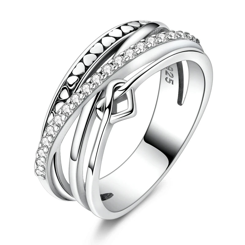 Rings 925 Silver Interwoven Line Rings Zircon Geometric Winding Rings Romantic Engagement Wedding Valentine Fine Jewelry Gift