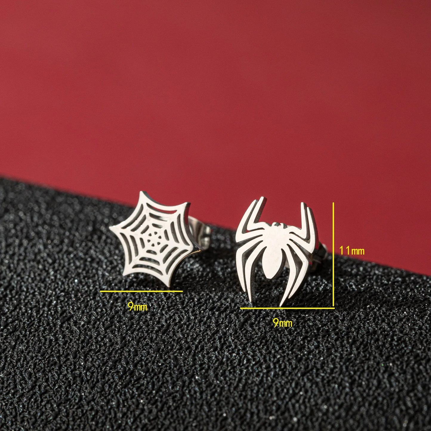 Gothic Halloween Spider Web Asymmetric Earrings For Women Punk Wolf Head Animal Black Color Piercing Ear Surgical Steel Stud