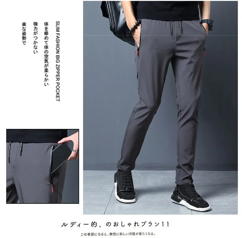 Men's Casual Pants Stretch Slim Fit Elastic Waist Jogger Korean Classic Blue Black Gray Male Brand Trousers Plus Size 4XL 5XL