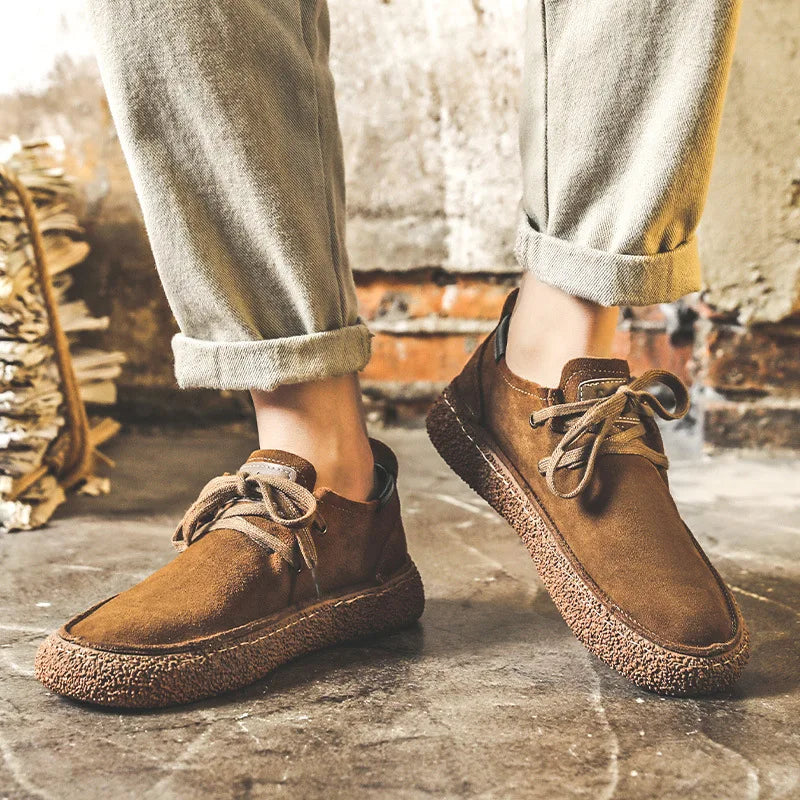 Men's Lace-up Casual Shoes Suede Genuine Leather Men Comfortable Driving Flats Mens Wear-resisting Non-slip Retro Desert Shoes