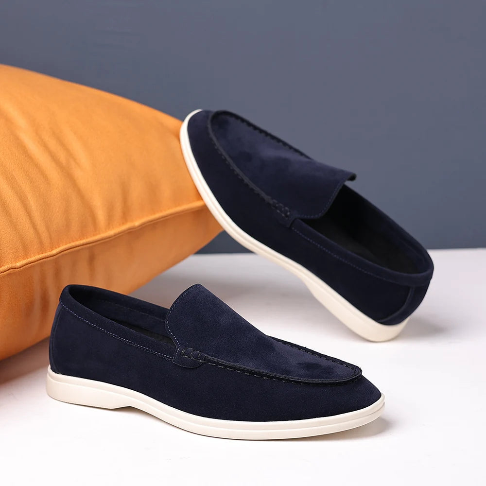 Brand Men's Suede Loafers Soft Leather Slip-On Shoes Comfortable Flat for Men Non-Slip Walking Shoes Casual Wear Business Shoes