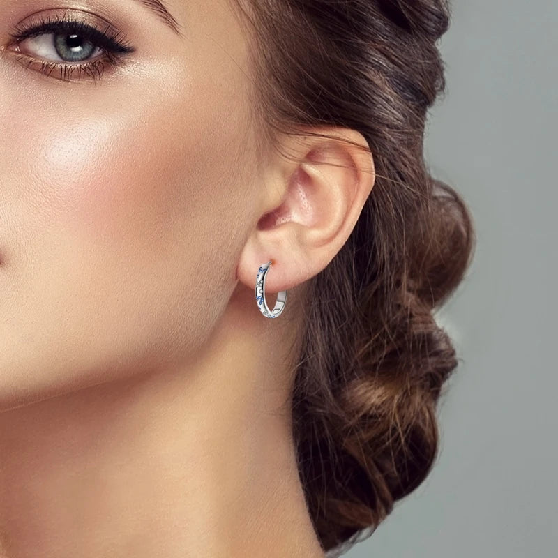 925 Sterling Silver Colored Zirconium Stars Hoop Earrings For Women Jewelry Anniversary WeddingMaking Jewelry Gift