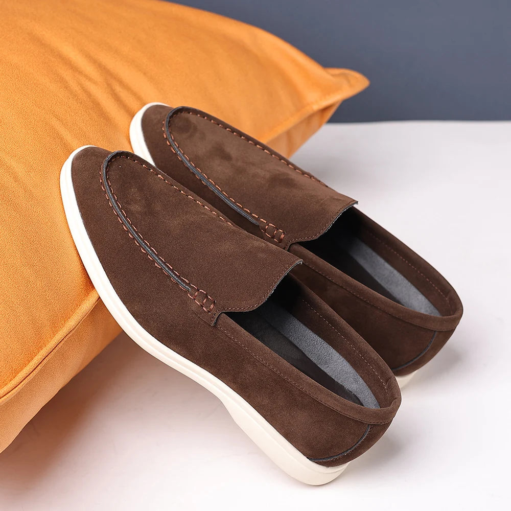 Brand Men's Suede Loafers Soft Leather Slip-On Shoes Comfortable Flat for Men Non-Slip Walking Shoes Casual Wear Business Shoes