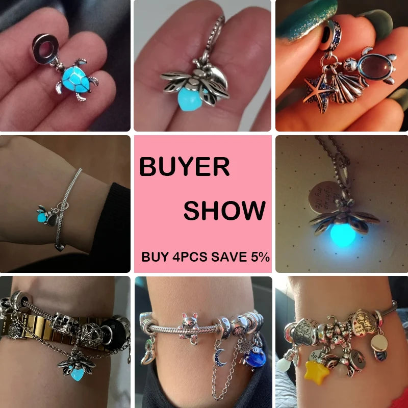 925 Sterling Silver Chameleon Luminous Firefly Butterfly Charms Beads Fit Qikaola 925 Original Bracelets Fine DIY Jewelry Making