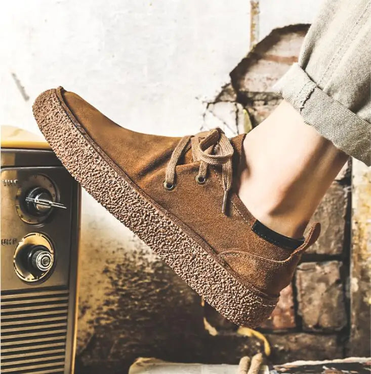Men's Lace-up Casual Shoes Suede Genuine Leather Men Comfortable Driving Flats Mens Wear-resisting Non-slip Retro Desert Shoes