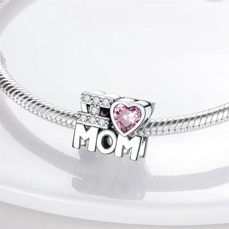 Original 925 Sterling Silver Love Heart Family Charm Beads Pendant Fit Bracelet Charm Women DIY Jewelry Gift