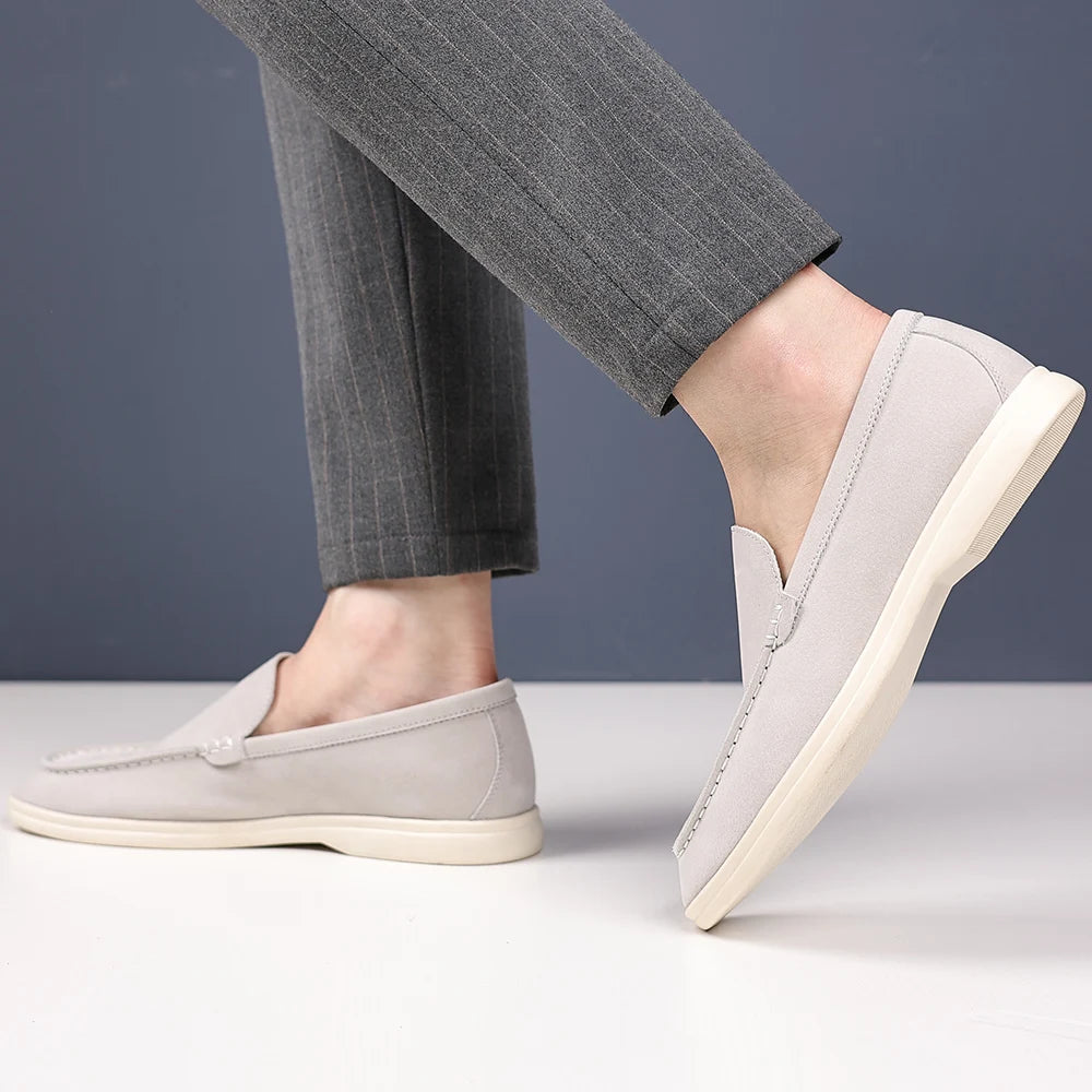 Brand Men's Suede Loafers Soft Leather Slip-On Shoes Comfortable Flat for Men Non-Slip Walking Shoes Casual Wear Business Shoes