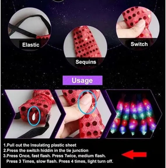 10pcs Blinking Light Up Sequin Bow Tie Necktie Gift Glow Party Luminous Neck Wear Cosplay  Birthday  Halloween