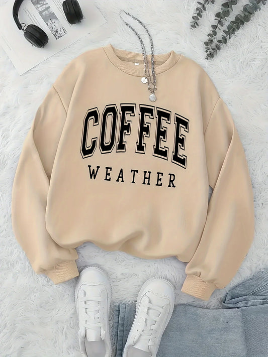 Women's autumn and winter loose casual comfortable letter print plus velvet long sleeved round neck hoodie pullover